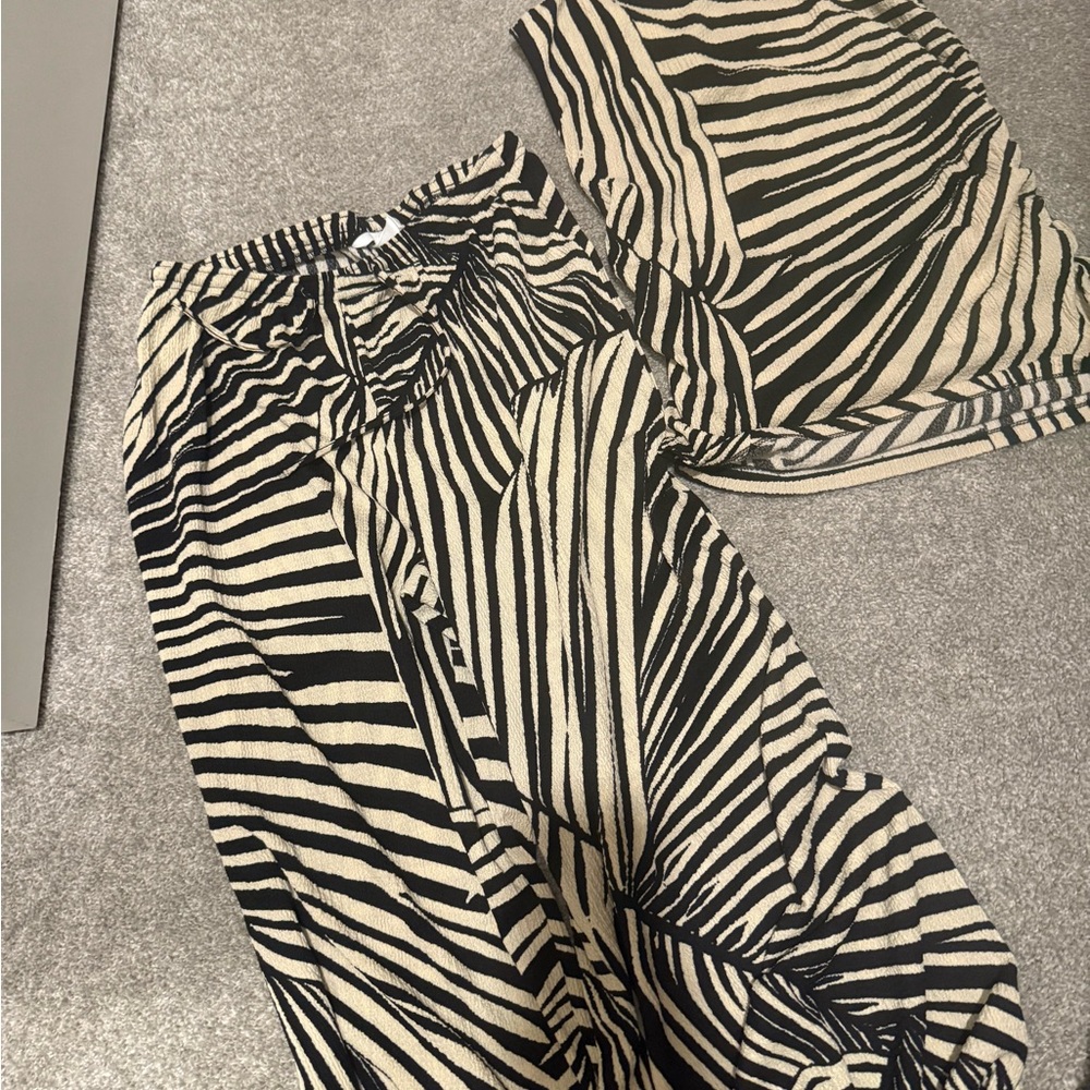 Black and White Zebra Print Pants and Top Set